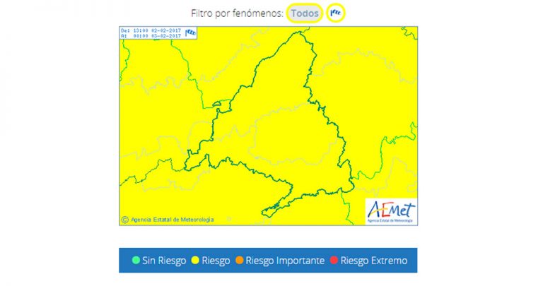 Alerta amarilla por fuentes vientos en el sur de Madrid