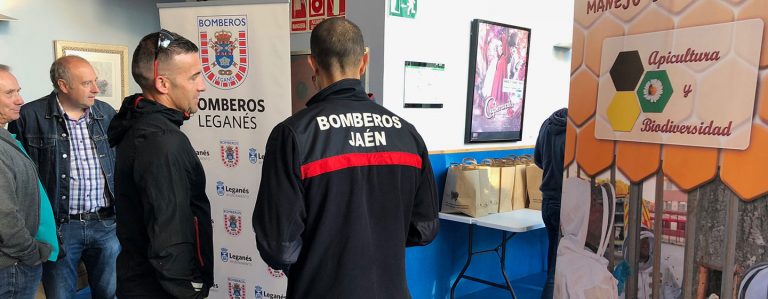 Bomberos de toda España participan en las jornadas de manejo de enjambres en Leganés