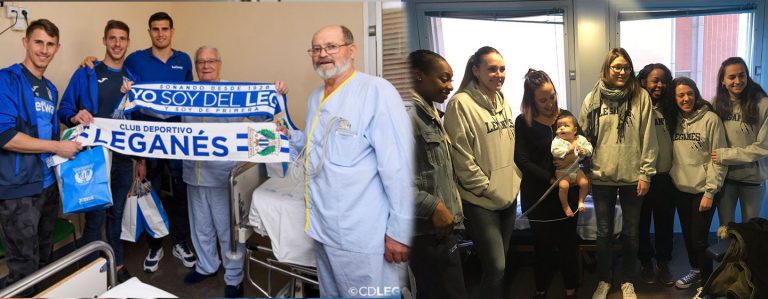 Baloncesto y fútbol de Leganés visitan a los enfermos del Hospital Severo Ochoa