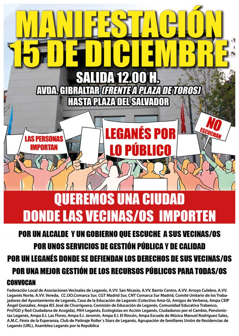Convocan manifestación en Leganés por los servicios públicos