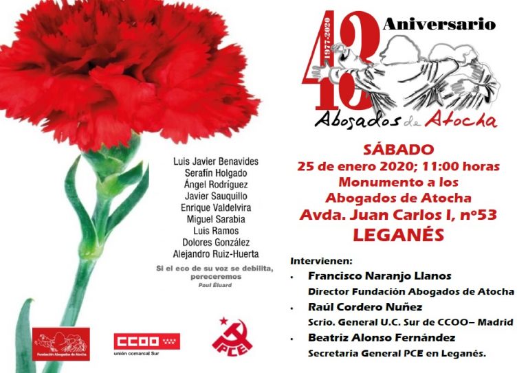 Director de la Fundación Abogados de Atocha acudirá a Leganés en el 43 aniversario del atentado
