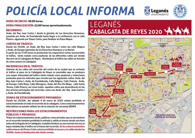 Cortes de tráfico y cambios en los autobuses por la Cabalgata de Leganés