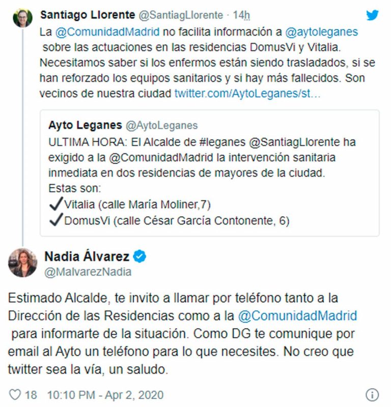 La Directora General de Administración Local de la CAM recrimina al alcalde de Leganés: «Twitter no es la vía»