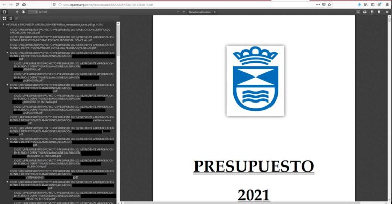 El Ayuntamiento obligado a retirar el presupuesto 2021 de la web por violar la Ley de Protección de Datos