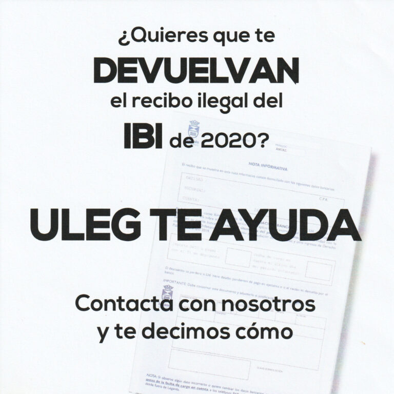ULEG ayudará a los vecinos de Leganés a reclamar el recibo del IBI ilegal de 2020