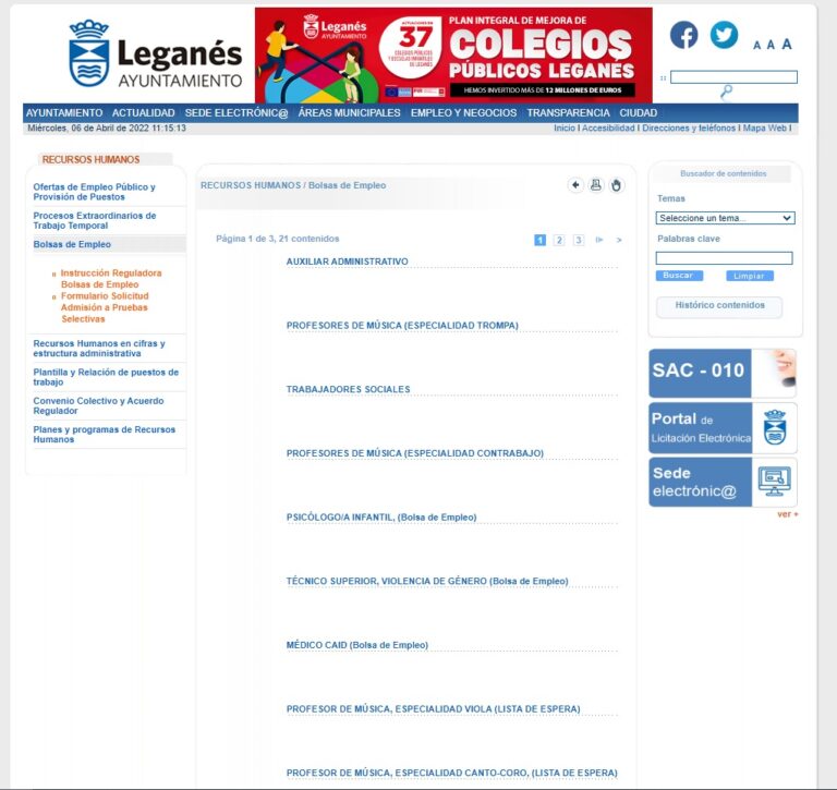 Abierto el plazo para formar parte de 4 bolsas de trabajo del Ayuntamiento de Leganés