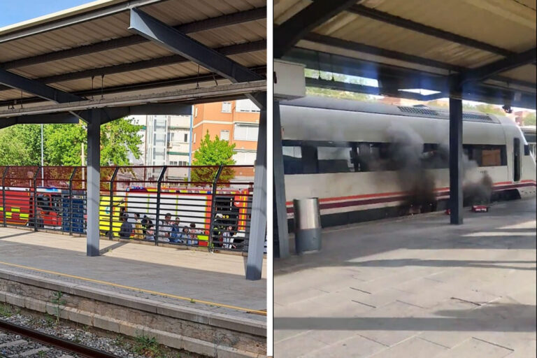 En llamas el motor de un tren dirección Extremadura en la estación de Leganés