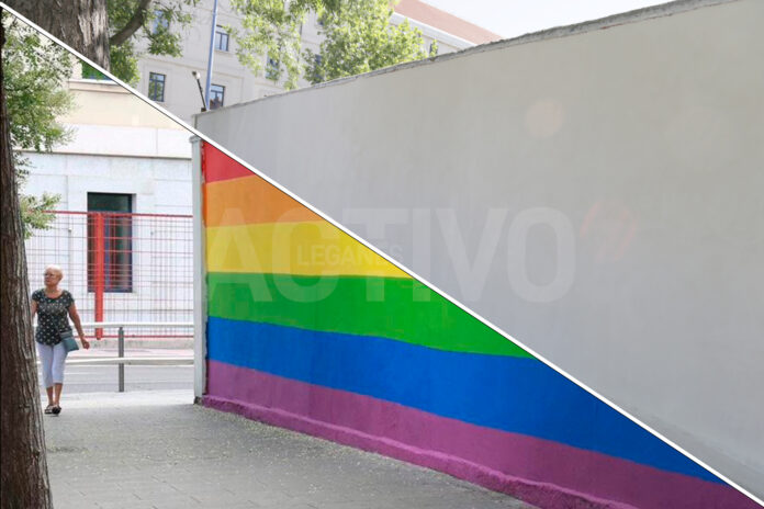 pared blanca borrado de la bandera lgtb leganes