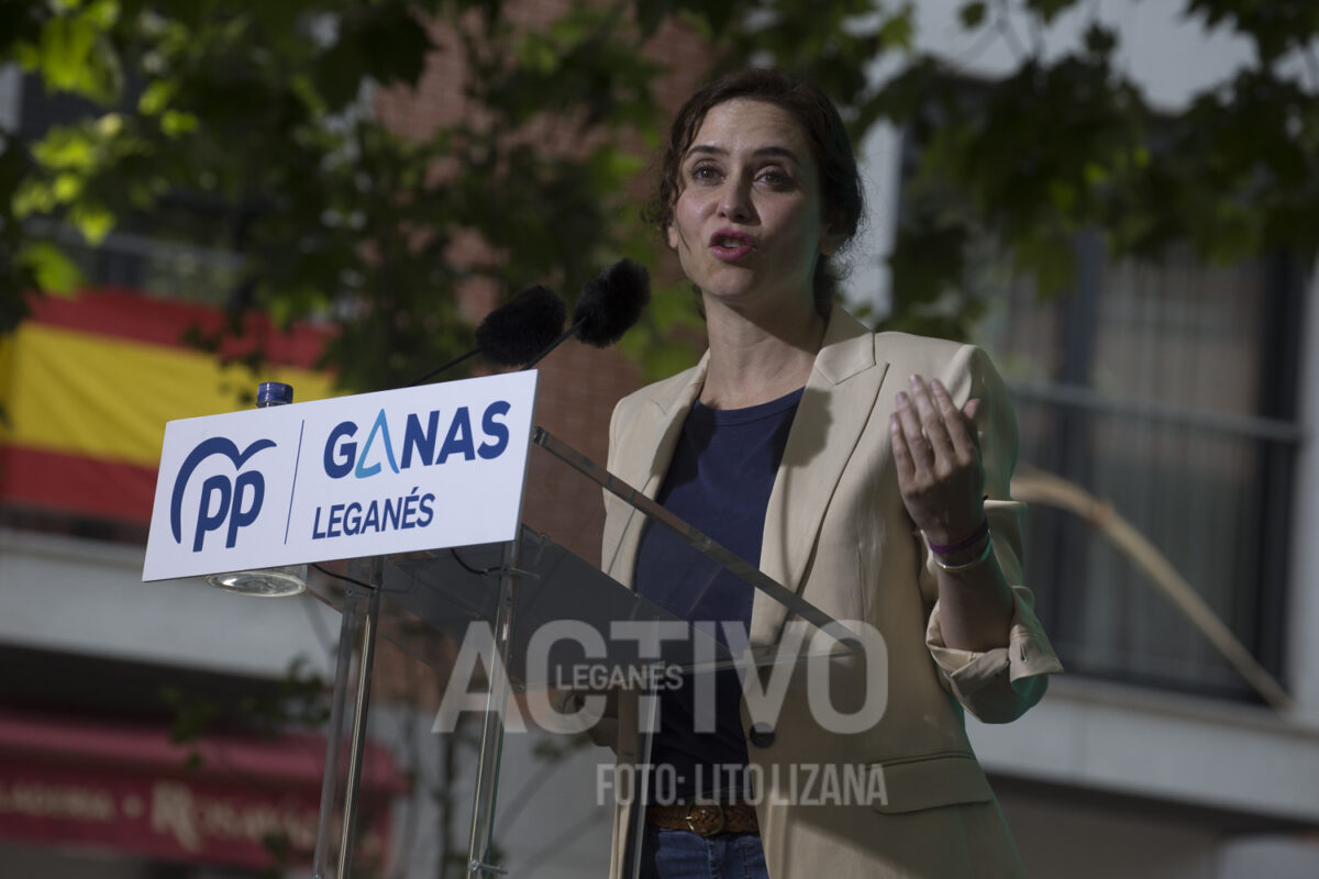 Isabel Díaz Ayuso en el mitin central del PP en Leganés