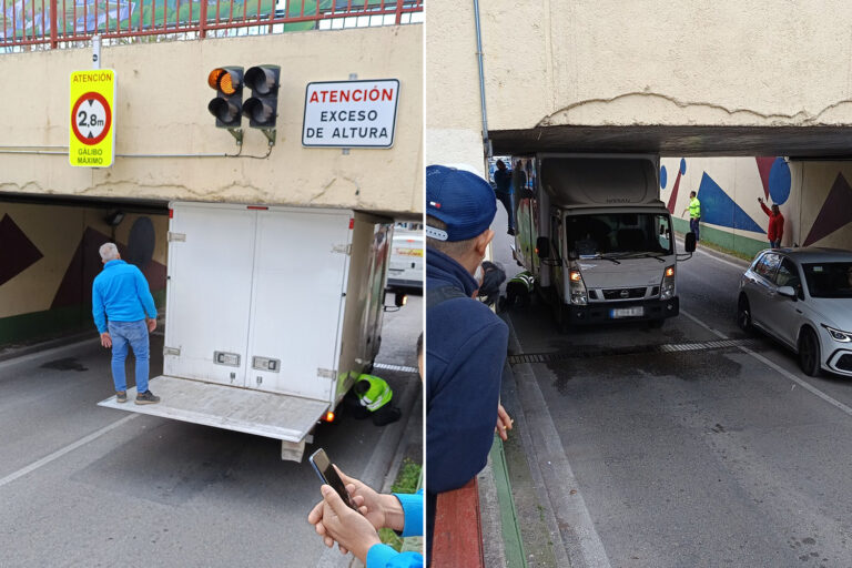 Una furgoneta reinaugura el ‘puente tragacamiones’ de Leganés