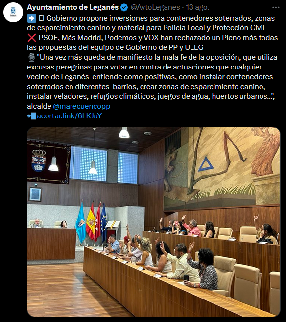 Ejemplo denuncia Más Madrid Leganés uso partidista redes sociales Ayuntamiento