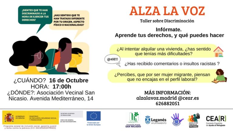 Leganés acogerá un taller para denunciar casos de discriminación y aprender a defender tus derechos