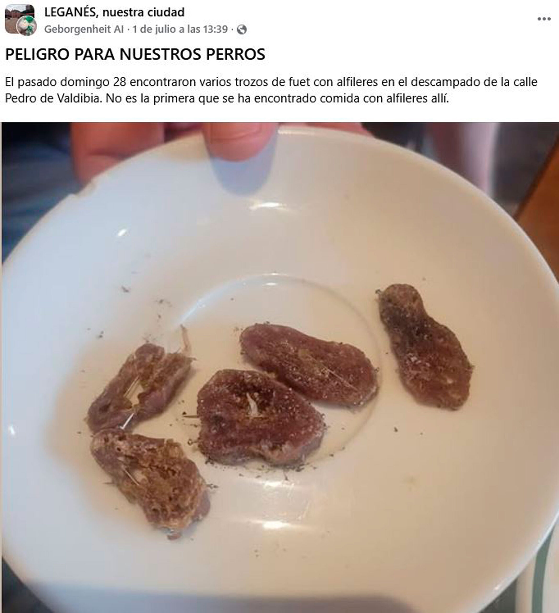 fuet con clavos encontrado en leganes